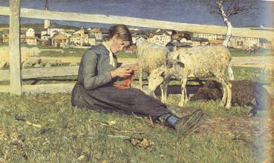 Giovanni Segantini Girl Knitting (nn02) France oil painting art